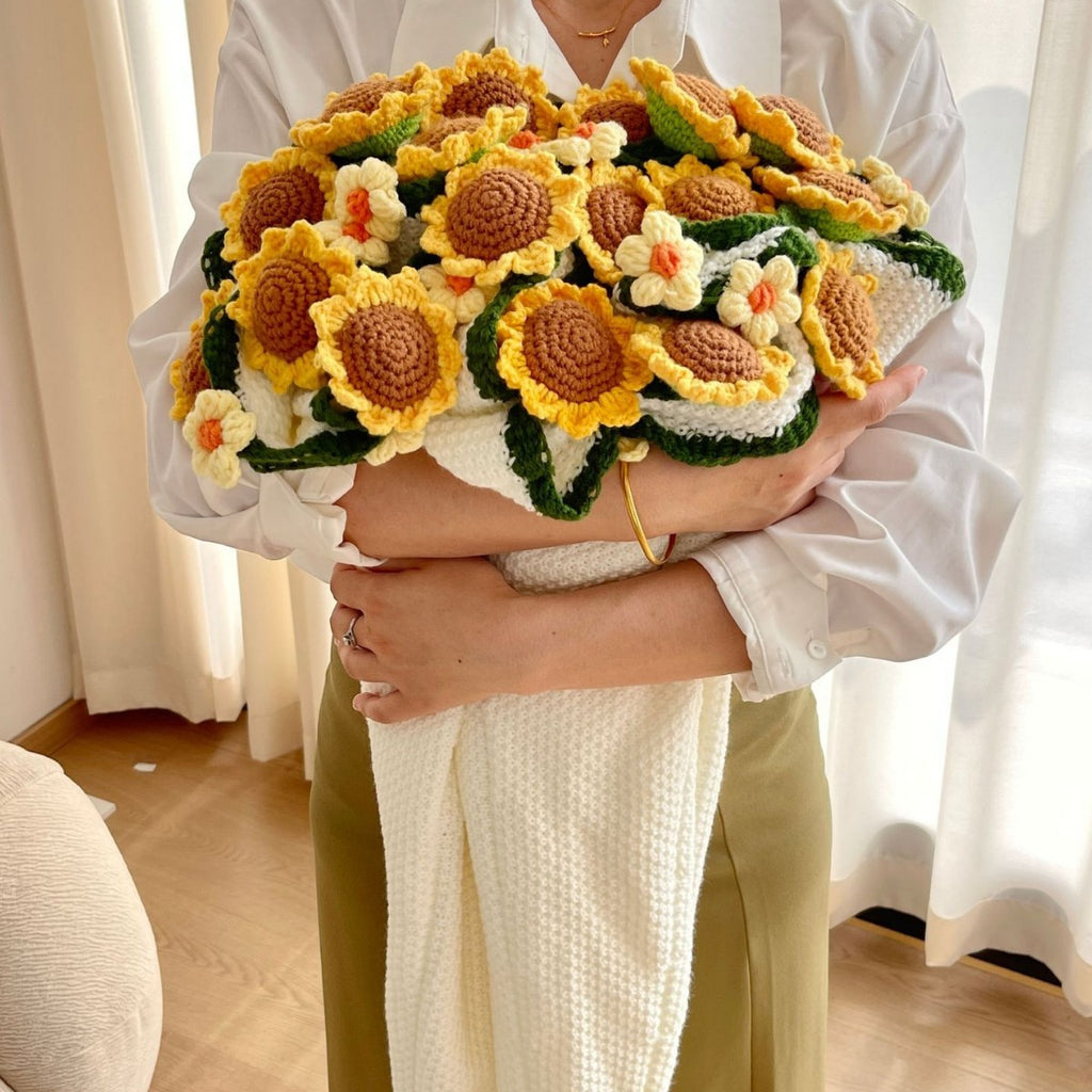 Handmade Floral Crochet Blanket with Decorative Flowers