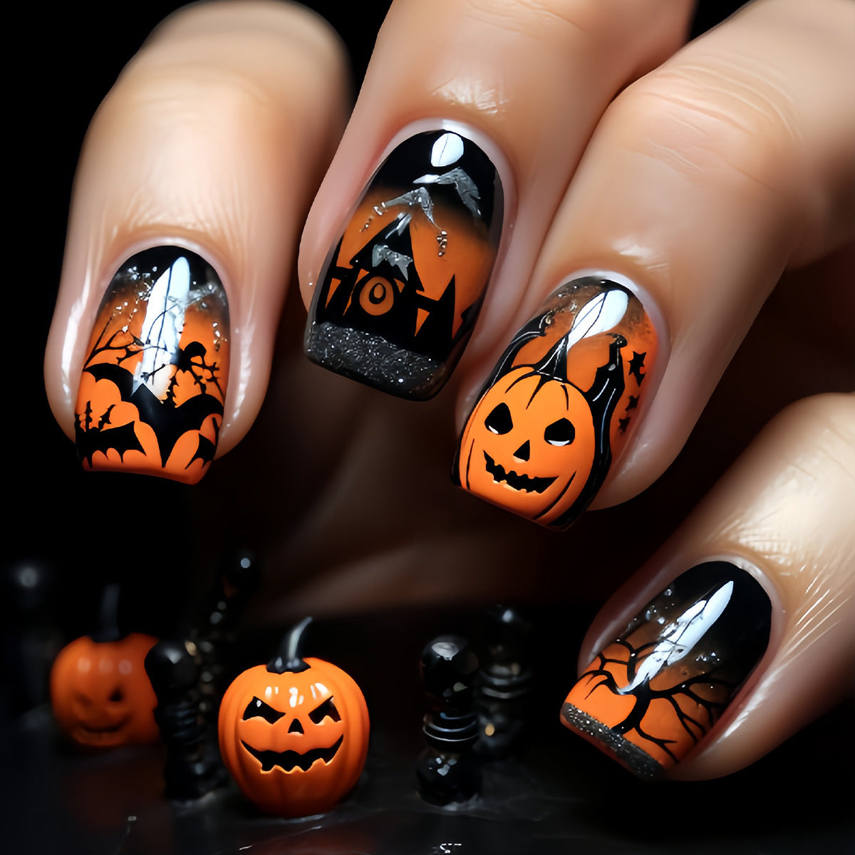 Short Press-On Nails Orange Gradient Design