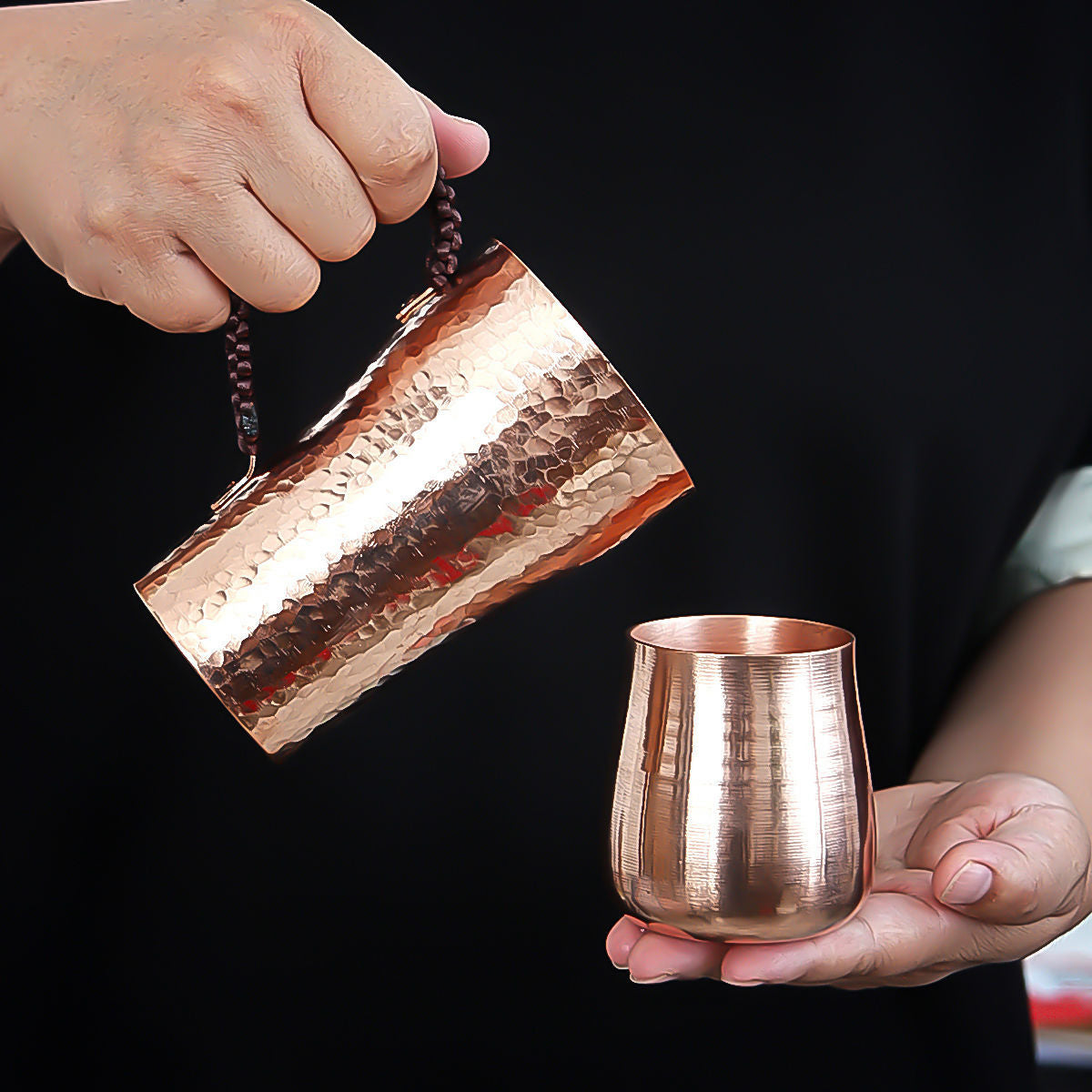 Handmade Copper Tea Cup with Wooden Handle