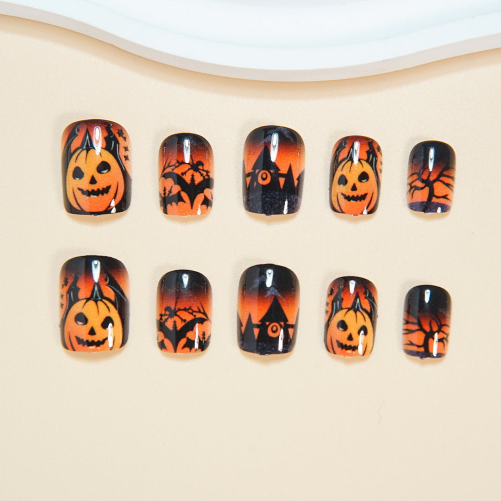 Short Press-On Nails Orange Gradient Design