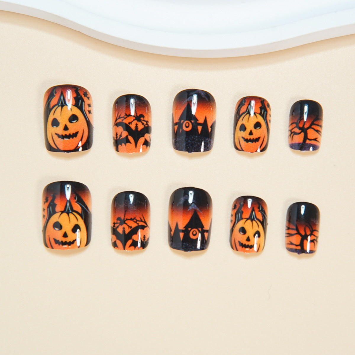 Short Press-On Nails Orange Gradient Design