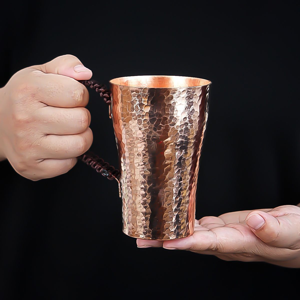 Handmade Copper Tea Cup with Wooden Handle