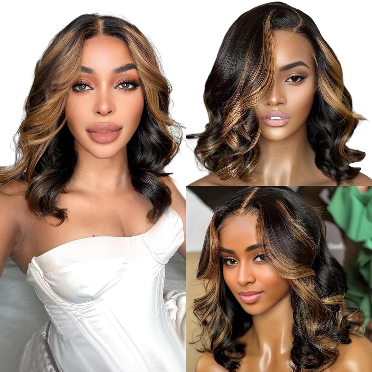 100% Real Human Hair Highlight Bob Wig