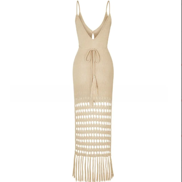 Crochet Tassel Hollow-Out Long Dress