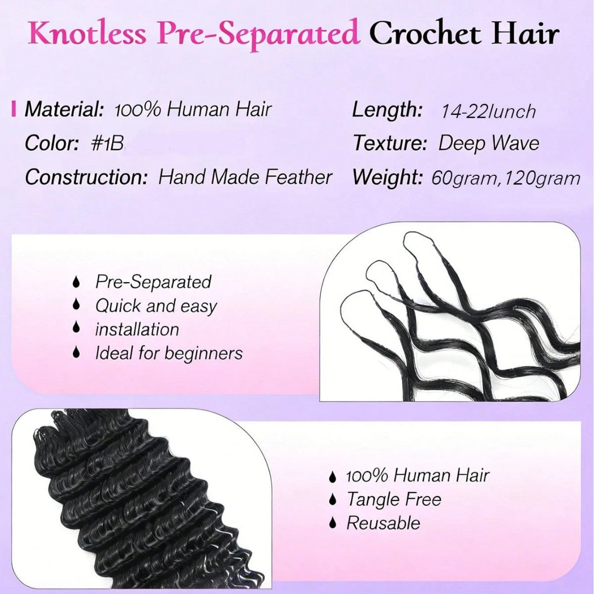 Feather Crochet Human Hair Braiding Extensions