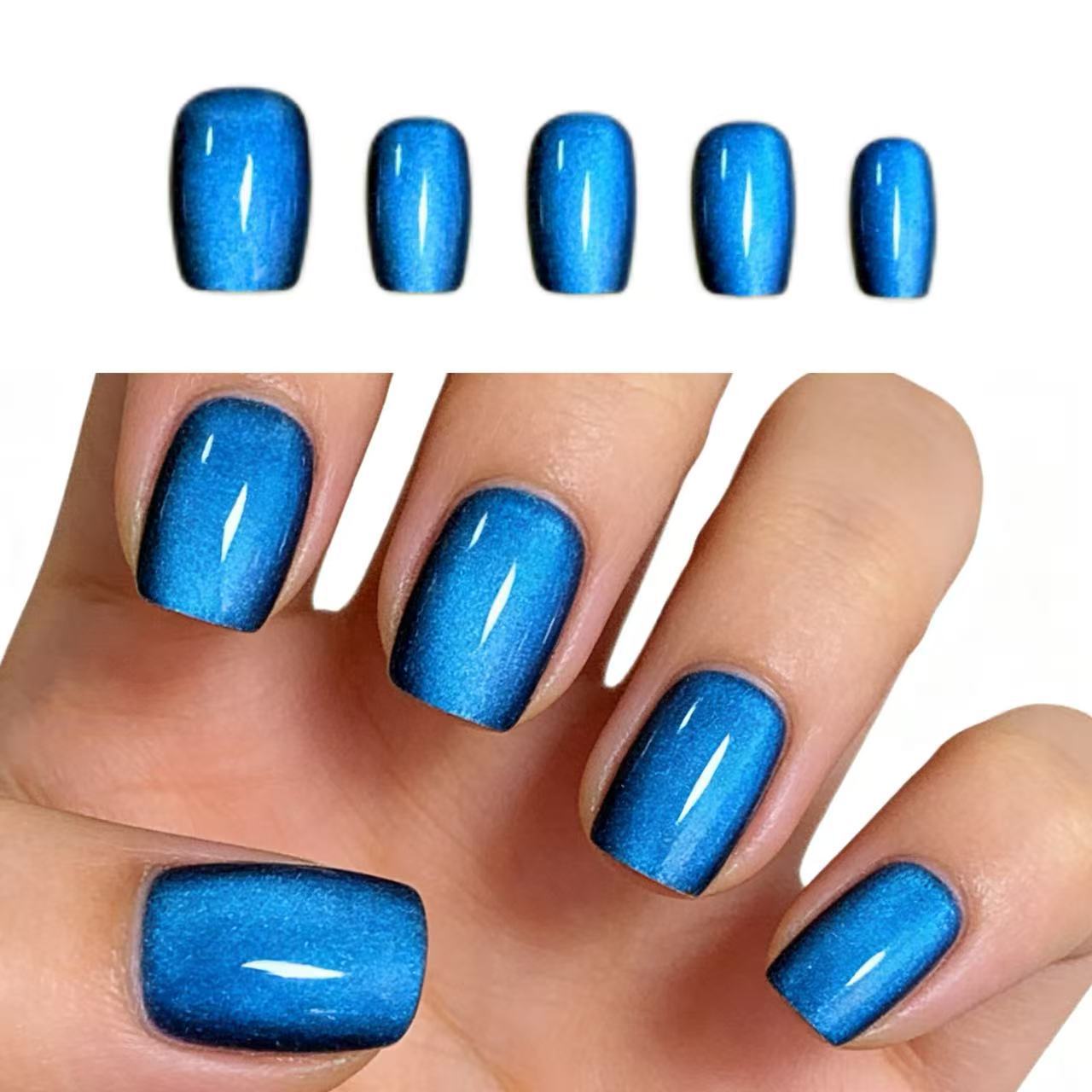 Summer Sparkling Short Square Cat-Eye Press-On Nails Collection: Elegant, Skin-Brightening Nail Art, New Design, Colorful Nail Strips