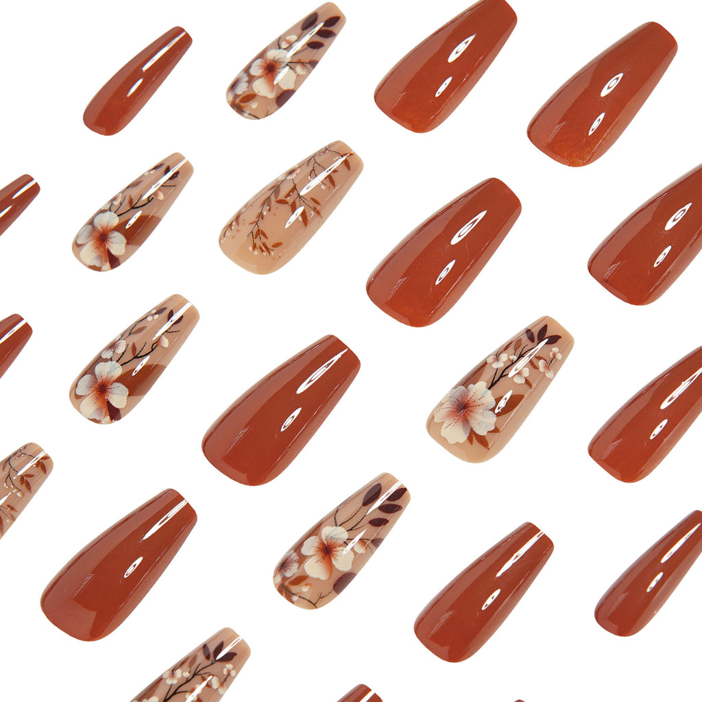 24-Piece Floral Press on Nails with Glue