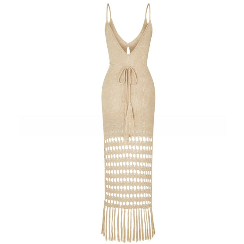Crochet Tassel Hollow-Out Long Dress