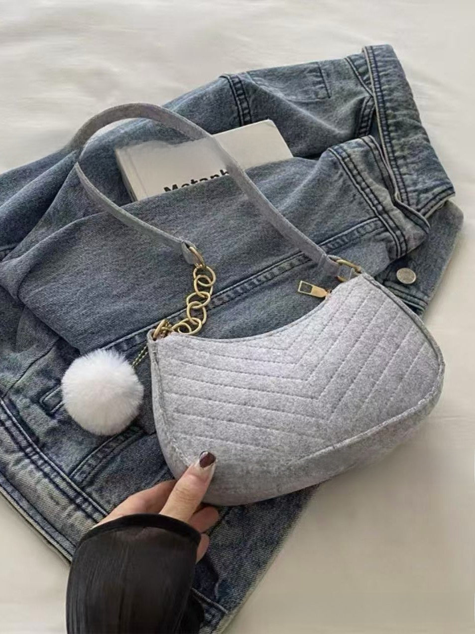 Felt Shoulder Bag for Women Casual Crossbody Purse
