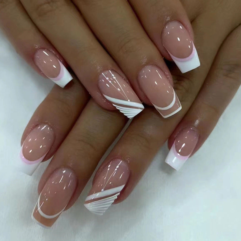 Short Square Press On Nails Nude French Manicure