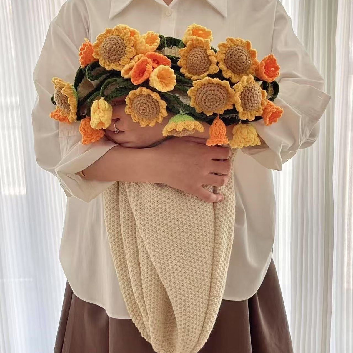 Handmade Floral Crochet Blanket with Decorative Flowers