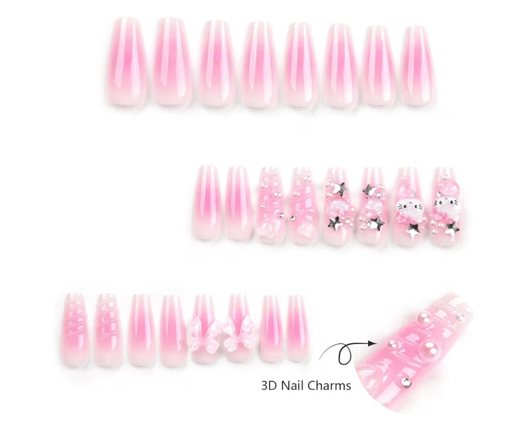 24Pcs Pink Coffin Nails