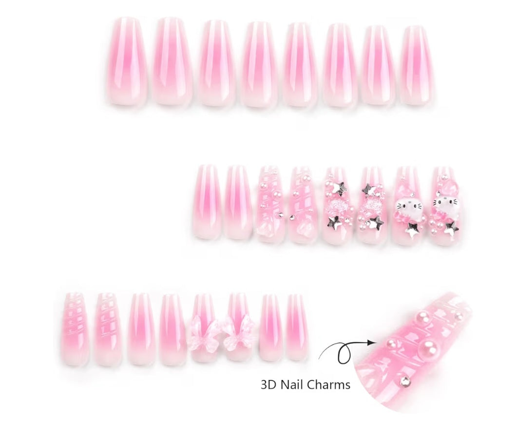 24Pcs Pink Coffin Nails