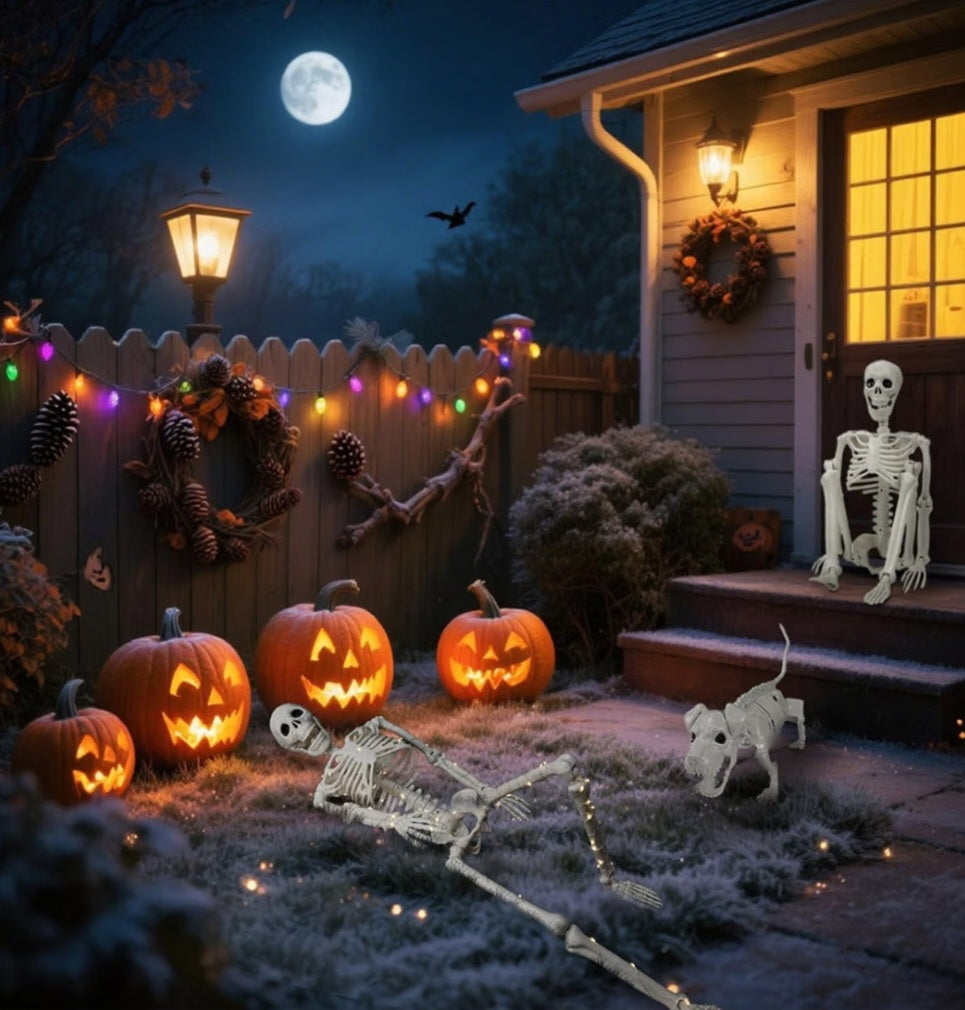 Lighted Human & Dog Skeleton Halloween Decorations