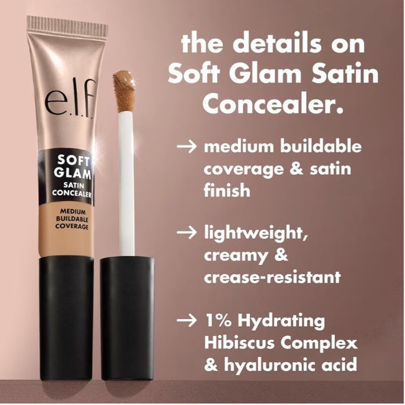e.l.f. Soft Glam Satin Concealer, Medium Coverage, 10 Fair Cool