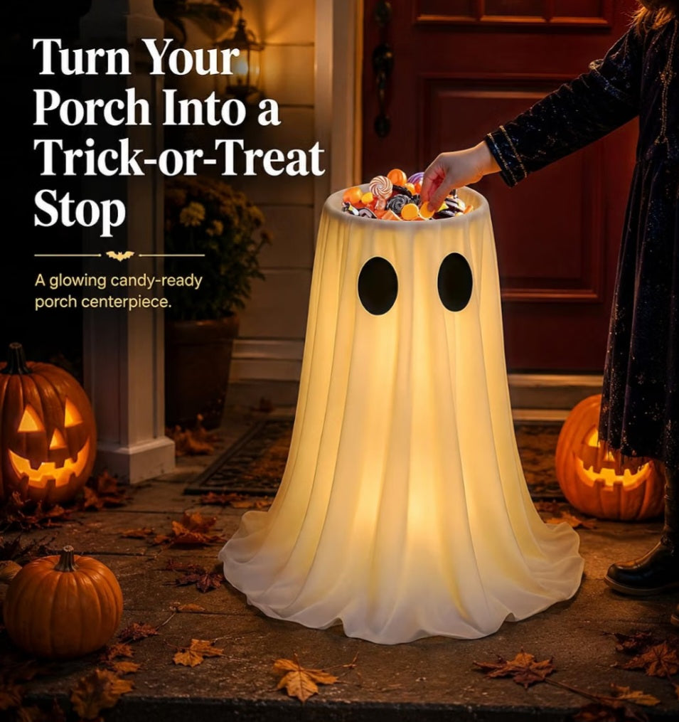 30 in Large-Capacity Lighted Halloween Ghost Candy Bowl with Timer Remote