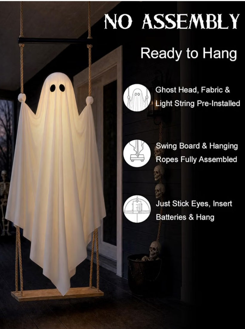 Halloween Decorations Outdoor 4.6FT Large Pre-Assembled Hanging Swing Ghost