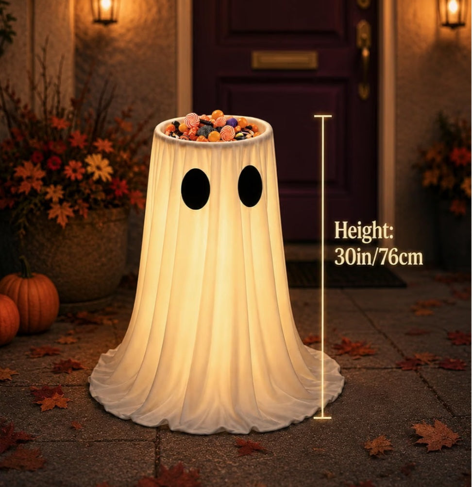 30 in Large-Capacity Lighted Halloween Ghost Candy Bowl with Timer Remote