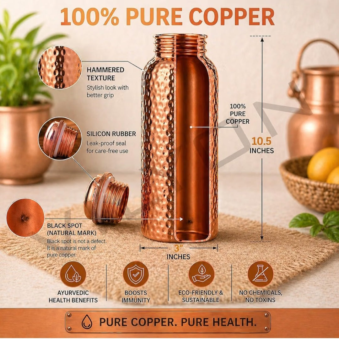 100% Pure Copper Water Bottle 34 oz (1 Liter)