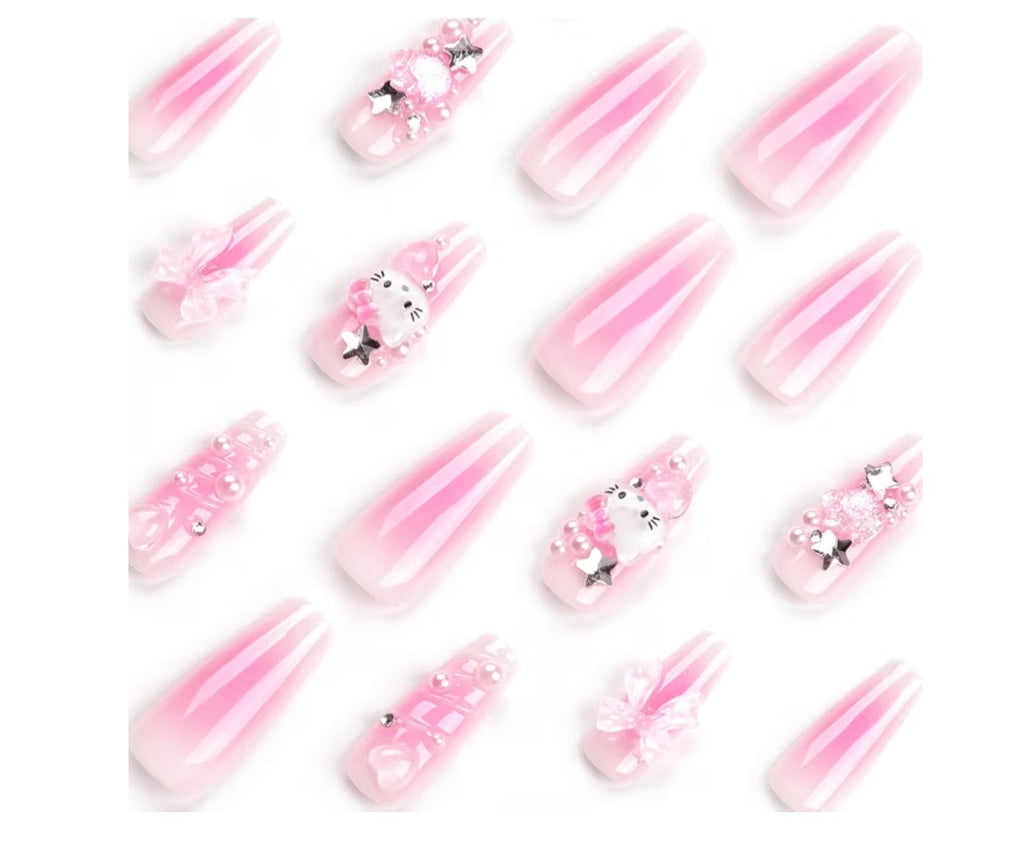 24Pcs Pink Coffin Nails