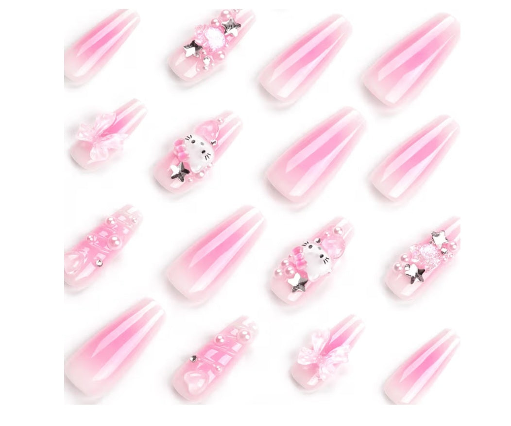 24Pcs Pink Coffin Nails