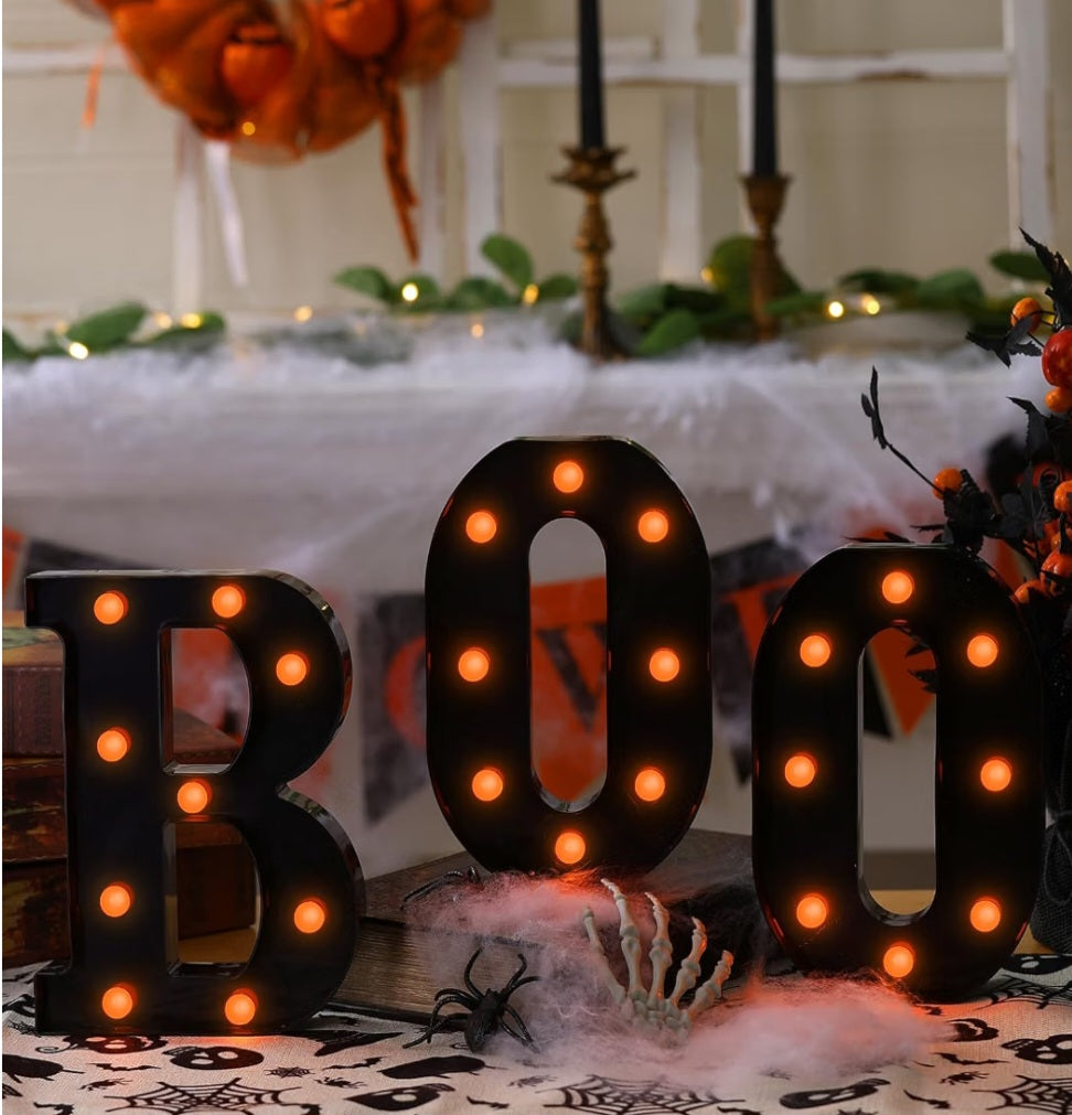 Halloween Decorations-3 Marquee Light up Letters "BOO" Decorative Sign