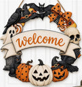 Halloween Welcome Wreath for Front Door Wooden Pumpkin Ghost Door Decor