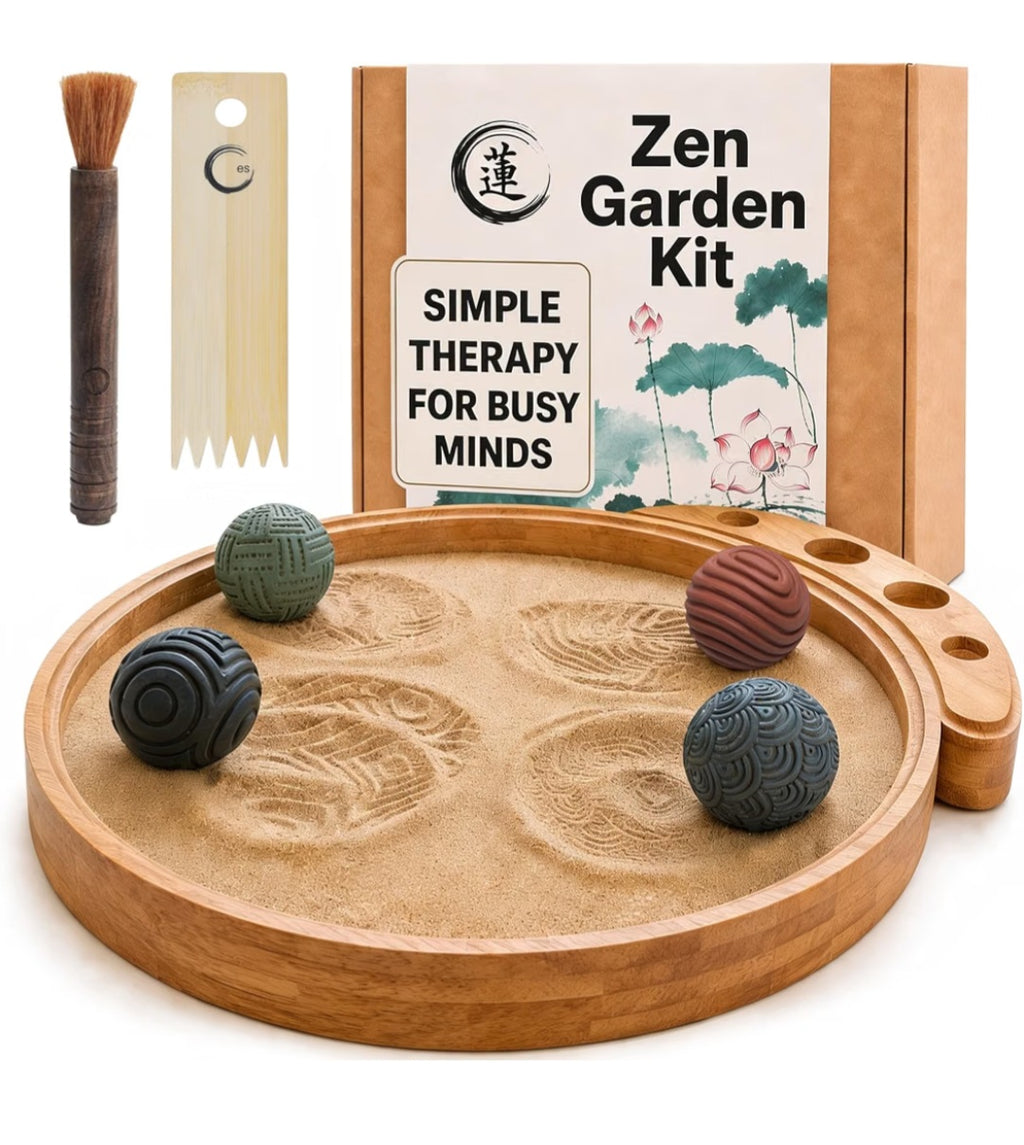 ENSO Zen Garden for Desk, Japanese Bamboo Sand Tray Therapy Kit