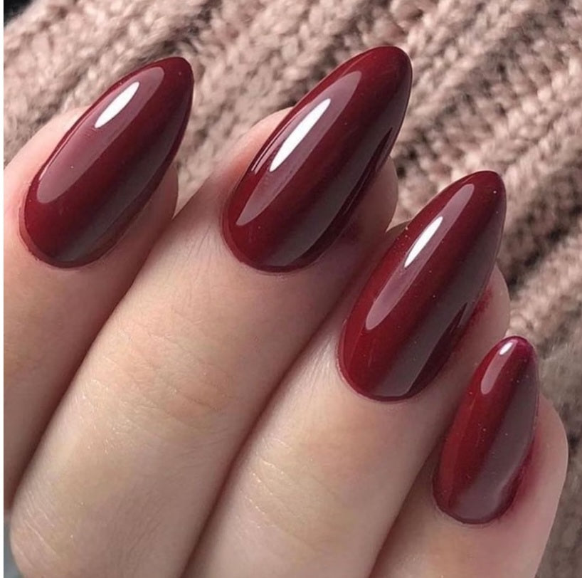 Red Press on Nails Medium Almond, Burgundy Fake Nails Stiletto