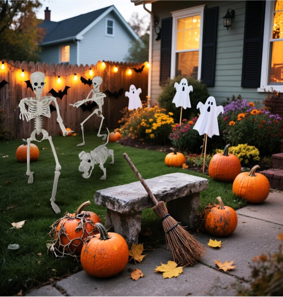 Lighted Human & Dog Skeleton Halloween Decorations
