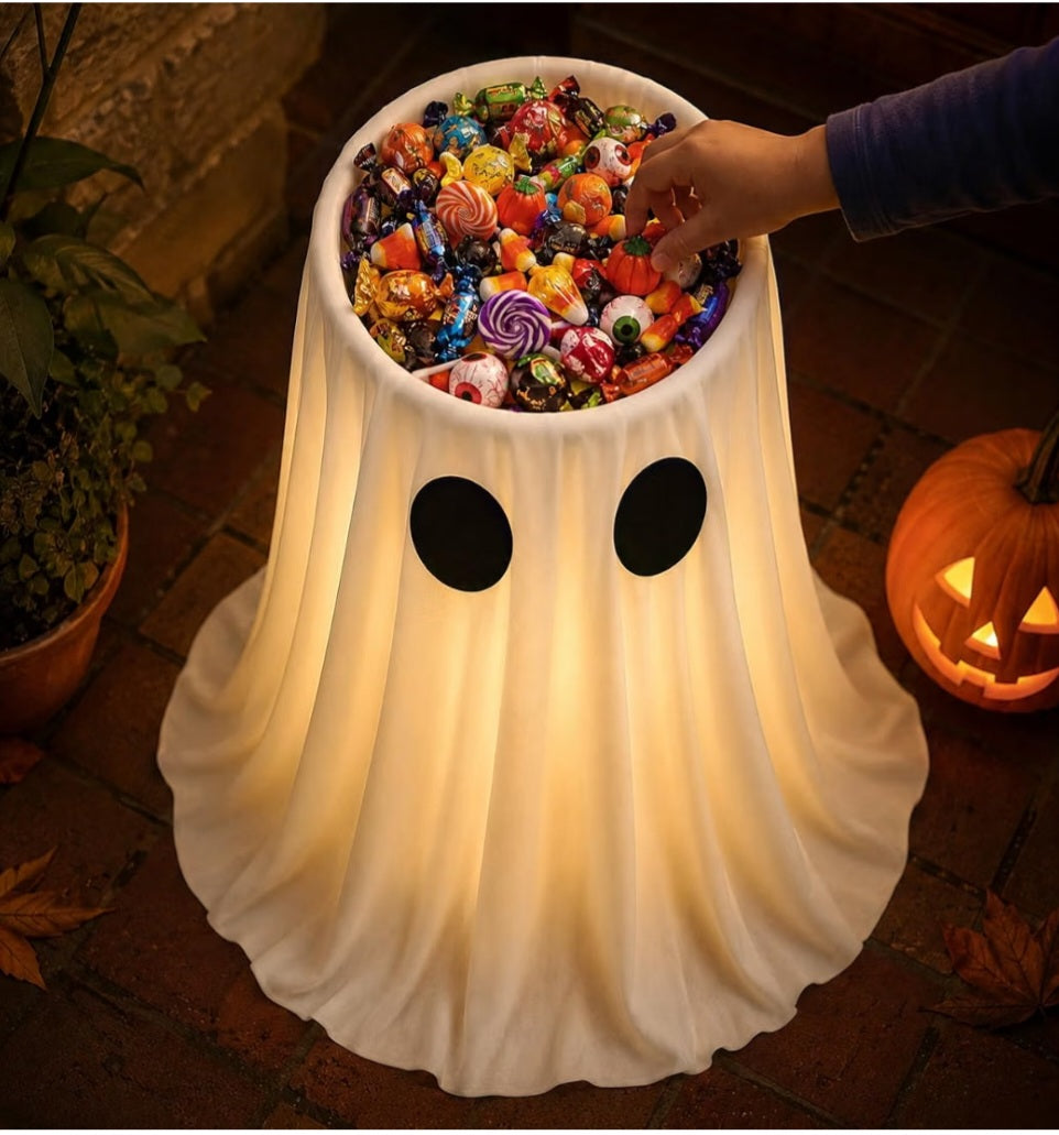30 in Large-Capacity Lighted Halloween Ghost Candy Bowl with Timer Remote