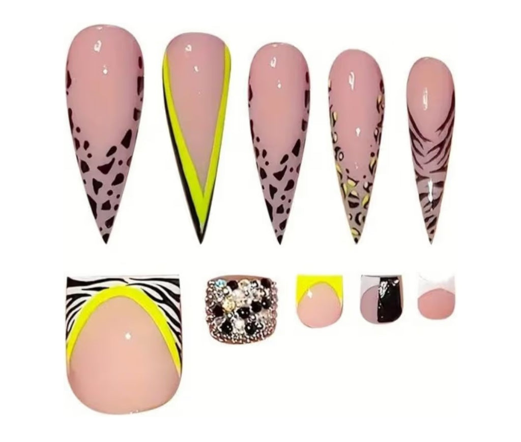 48Pcs Leopard French Tips Press on Nails