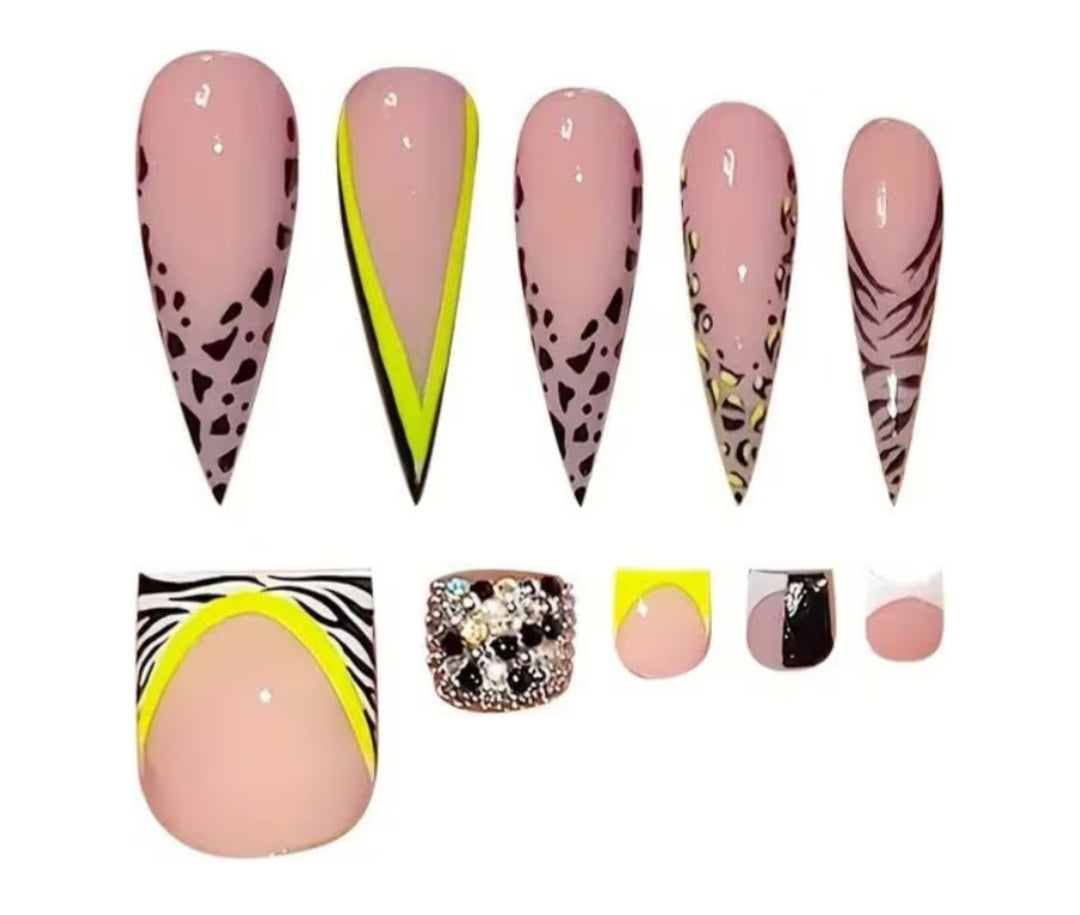 48Pcs Leopard French Tips Press on Nails
