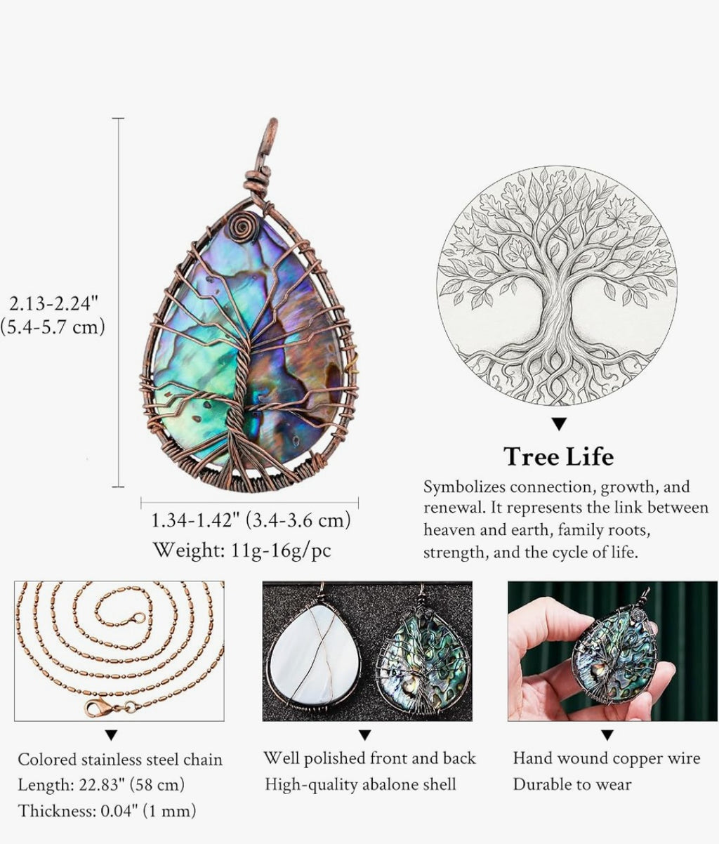 TUMBEELLUWA Copper Wire Wrapped Tree Life Abalone Shell Necklace Women Men