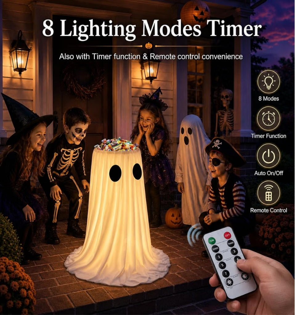 30 in Large-Capacity Lighted Halloween Ghost Candy Bowl with Timer Remote