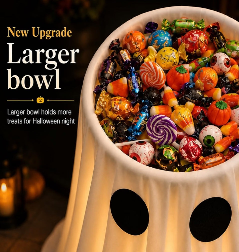 30 in Large-Capacity Lighted Halloween Ghost Candy Bowl with Timer Remote