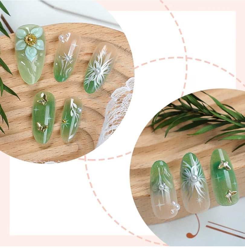 30Pcs Green Press on Nails