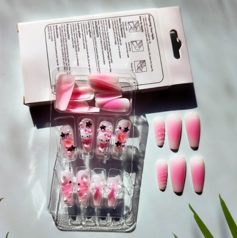 24Pcs Pink Coffin Nails