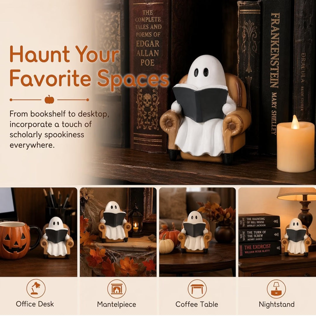 Ghost Reading Book Figurines