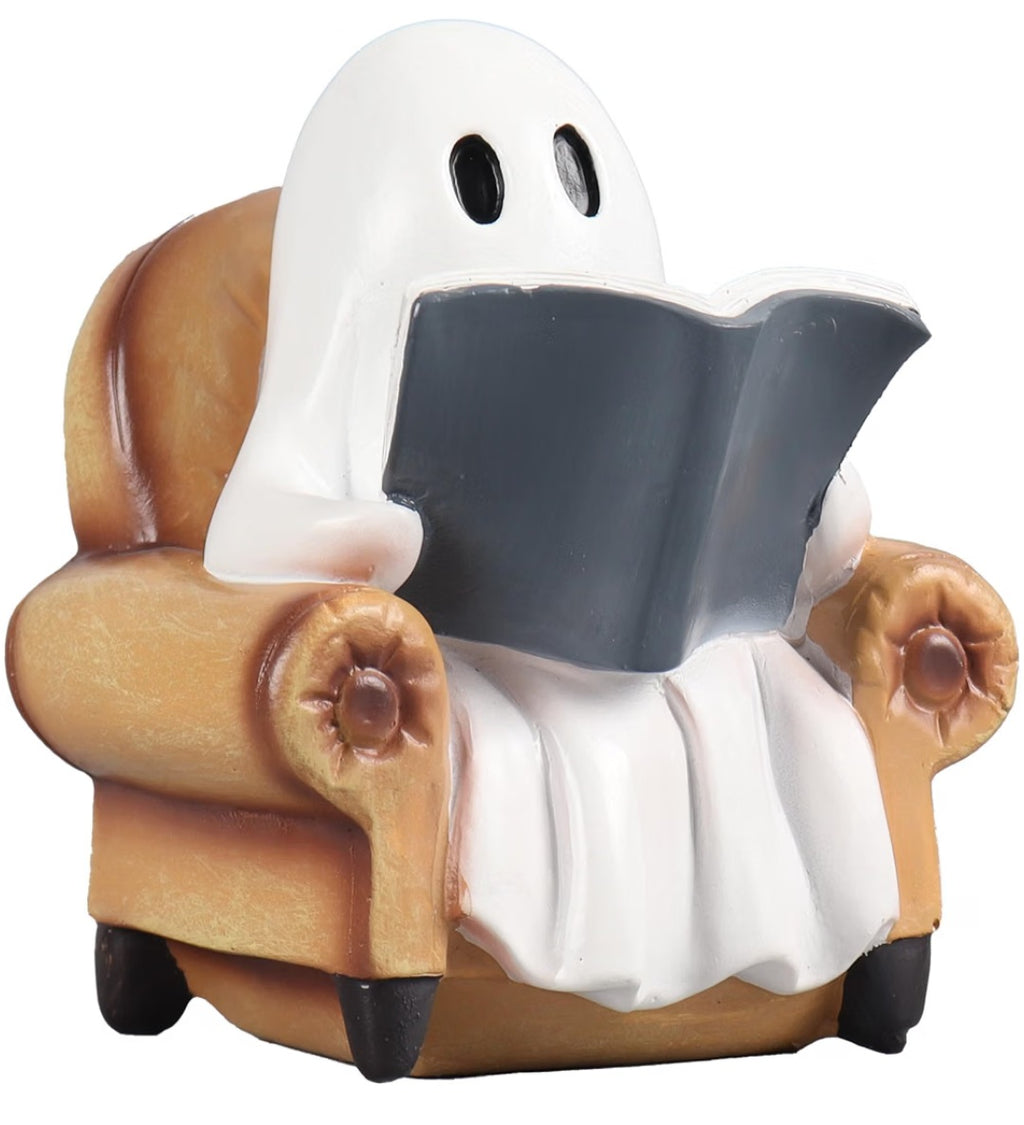 Ghost Reading Book Figurines