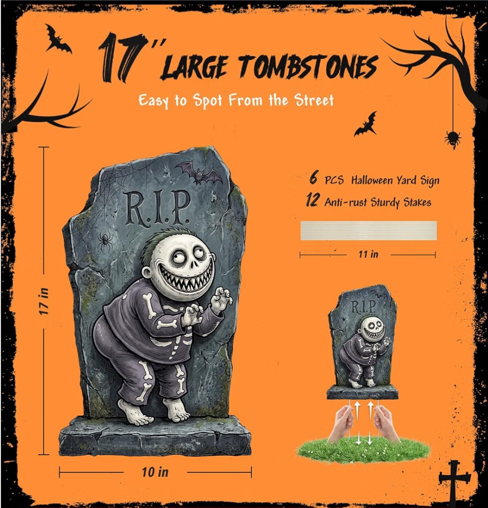 17 Inch Halloween Tombstones Outdoor Yard signs Graveyard Decorations