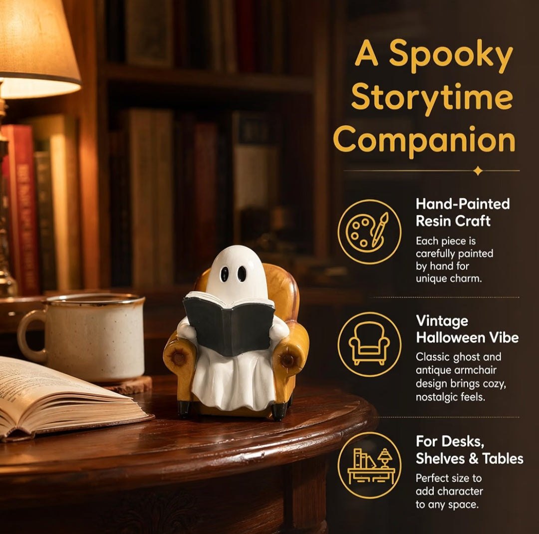 Ghost Reading Book Figurines