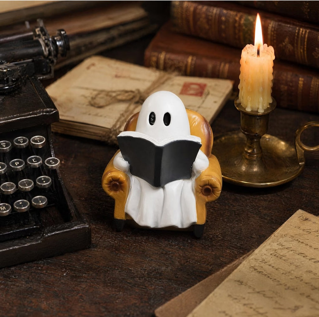 Ghost Reading Book Figurines
