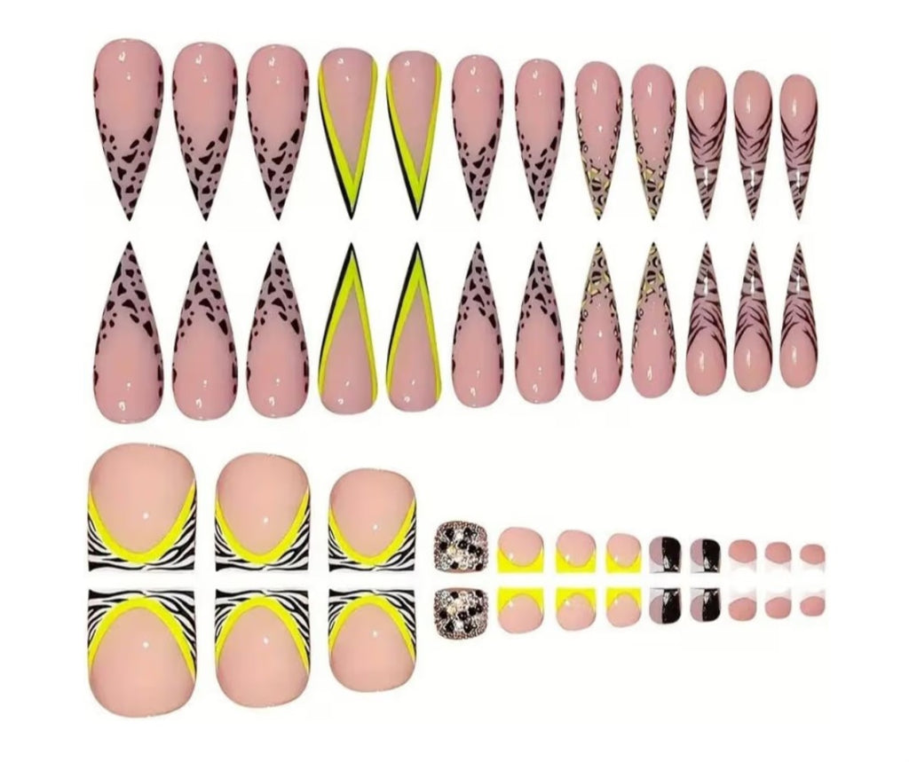 48Pcs Leopard French Tips Press on Nails