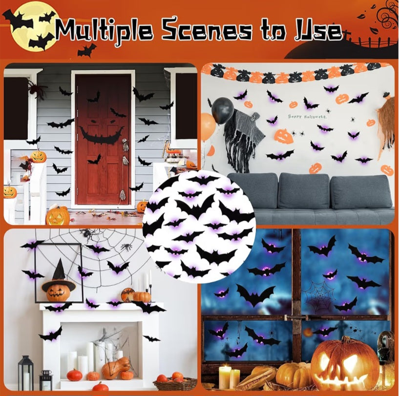 DR.DUDU 36 Pack Halloween Bats Wall Decor Halloween Decorations Indoor