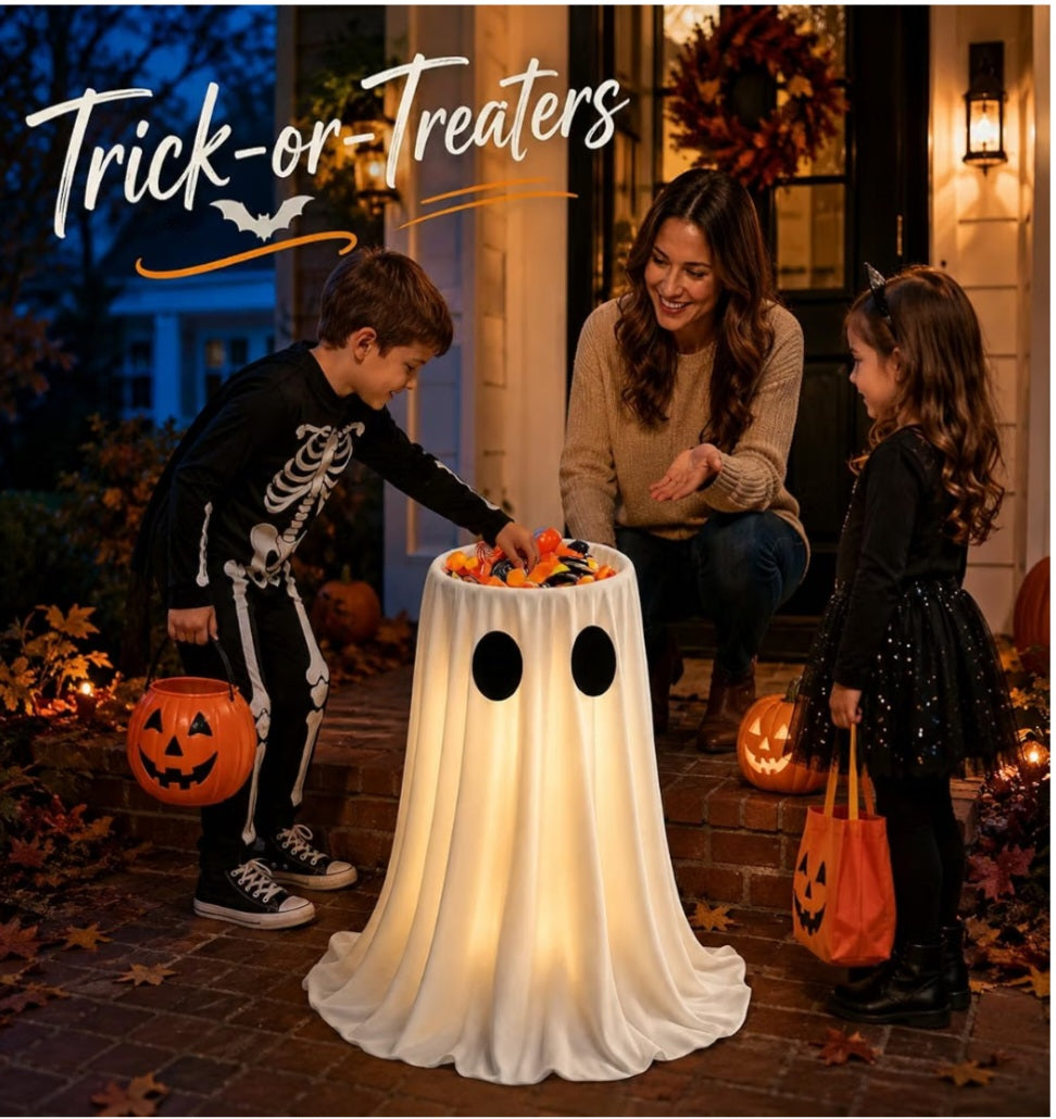 30 in Large-Capacity Lighted Halloween Ghost Candy Bowl with Timer Remote